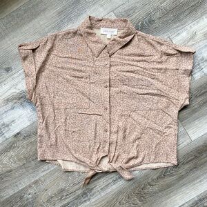 Cropped Animal Print Utility Shirt Neutral Tie Front